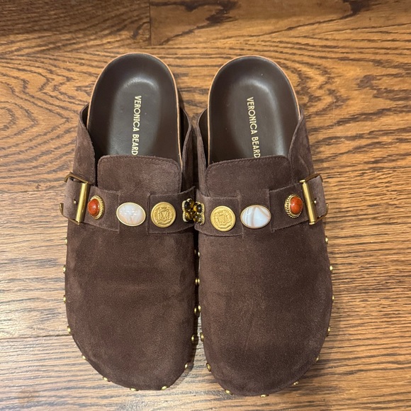 Veronica Beard Fern Espresso Brown Suede Charm Clogs Mules 10 - Picture 3 of 16